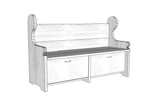 Pew Style Wood Bench with Drawers painted black color